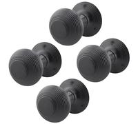EAI Beehive Reeded Black Door Knobs | 2 Pairs of Matt Black Mortice Knobs (55mm) for Internal Doors