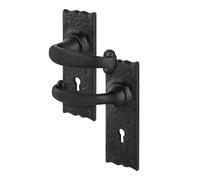 EAI Black Antique Door Handles Key Lock, 1 Pair of Cast Iron Internal and External Backplate Rustic Handles, Chard Range
