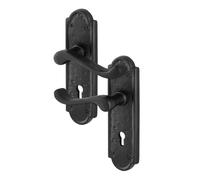 EAI Black Antique Door Handles Key Lock, 1 Pair of Cast Iron Scroll Shaped Backplate Internal Handles and Lock 64mm, Alton