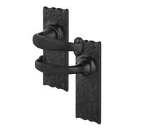 EAI Black Antique Door Handles Latch, 1 Pair of Cast Iron Backplate Internal and External Rustic Door Handles, Chard Range