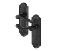 EAI Black Antique Door Handles Latch, 1 Pair of Cast Iron Scroll Shaped Backplate Internal and External Handles, Alton Range
