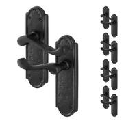 EAI Black Antique Door Handles Latch, 5 Pairs of Cast Iron Scroll Shaped Backplate Internal and External Handles, Alton Range