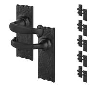 EAI Black Antique Door Handles Latch, 6 Pairs of Cast Iron Backplate Internal and External Rustic Door Handles, Chard Range