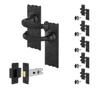 EAI Black Antique Door Handles Latch, 6 Pairs of Cast Iron Backplate Internal Rustic Handles and Latch 64mm, Chard Range