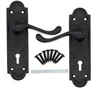 EAI Black Antique Victorian Door Handles Internal Lever Lock 170mm + Fixings