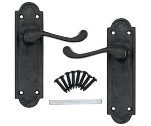 EAI Black Antique Victorian Door Handles Internal Lever Latch 170mm + Fixings