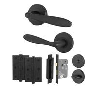 EAI Black Bathroom Door Handle Set, 1 Pair of Matt Black Internal Round Rose Door Handles, Lock 80mmn Hinges 76mm - Sarno Range