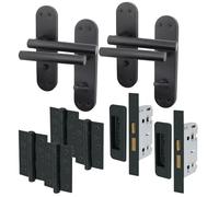 EAI Black Bathroom Door Handle Set | 2 Pairs of Matt Black Internal Lever T-Bar Handles on Backplate with Hinges (76mm) & Locks (64mm) | Oliena Range