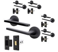 EAI Black Door Handle and Latch Set, Matt Black Internal Door Handle with 64mm Latch - 5 Pack Elcot Range