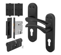 EAI Black Door Handle Euro Lock, Double Cylinder Set, 1 Pair Matt Black Internal Door Handle, Lock, Hinges - Novoli