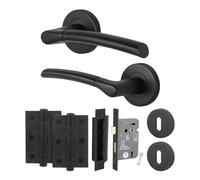EAI Black Door Handle Key Lock Set, 1 Pair Internal on Rose Matt Black Handles, Sash Lock(64mm) Hinges(76mm) - Bova Range