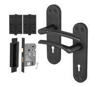EAI Black Door Handle Key Lock Set, 1 Pair Matt Black Internal Handles on Backplate, Hinges 76mm, Sash Lock 64mm - Bova Range