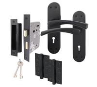 EAI Black Door Handle Key Lock Set - 1 Pair Matt Black Internal Keylock Handles with Lock 80mm & Hinges 76mm - Novoli Range