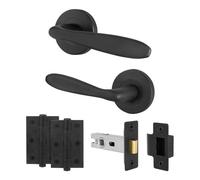 EAI Black Door Handle Latch Set, 1 Pair Matt Black Internal Lever on Round Rose Door Handles, Latch 64mm, Hinges 76mm - Sarno Range