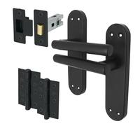 EAI Black Door Handle Latch Set, 1 Pair Matt Black Internal T-Bar Handles, Hinges (76mm) Latches (64mm) - Oliena