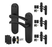 EAI Black Door Handle Latch Set, 4 Pair Matt Black Internal T-Bar Handles, Hinges 76mm Latches 64mm - Novoli