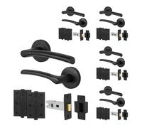 EAI Black Door Handle Latch Set, 5 Pairs Internal on Rose Matt Black Handles, Latch (64mm) Hinges (76mm) - Bova Range