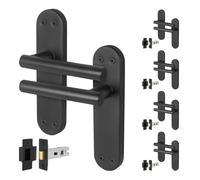 EAI Black Door Handle Latch Set, 5 Pairs of Matt Black Internal Lever T-Bar Handles Backplate Latches (64mm) - Oliena