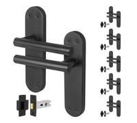 EAI Black Door Handle Latch Set, 6 Pairs of Matt Black Internal Lever T-Bar Handles Backplate Latches (64mm) - Oliena