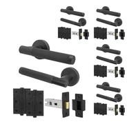 EAI Black Door Handle Latch Set, Matt Black Internal Door Handle with 64mm Latch and 76mm Hinges, Oruro Range 5 Pack