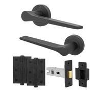 EAI Black Door Handle Latch Set, Matt Black Internal Door Handle with 64mm Latch and 76mm Hinges, Tarna Range 1 Pack