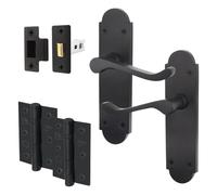 EAI Black Door Handle Latch Set - Victorian Scroll Shaped | 1 Pair of Internal Matt Black Lever Handles on Backplate with Hinges (76mm) & Latch (64mm)