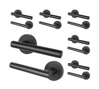 EAI Black Door Handles, 6 Pairs of Internal Matt T-Bar Lever on Round Rose Handles - Oliena Range