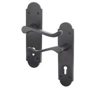 EAI Black Door Handles for Key Lock - Victorian Scroll Shaped | 1 Pair of Internal Matt Black Lever Lock Handles on Backplate