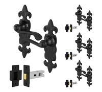 EAI Black Door Handles with Latch 64mm, 4 Pack - Cast Iron