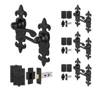 EAI Black Door Handles with Latch 64mm and Hinges, 4 Pack - Fleur De LYS