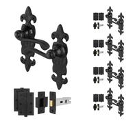 EAI Black Door Handles with Latch 64mm and Hinges, 5 Pack - Fleur De LYS