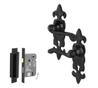 EAI Black Door Handles with Sash Lock 64mm - Cast Iron