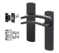 EAI Black Fire Door Handle and Latch Set, Matt Black Internal Fire Rated Door Handle with 76mm Latch, Elcot 1 Pack