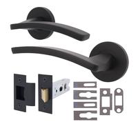 EAI Black Fire Door Handle and Latch Set, Matt Black Internal Fire Rated Door Handle with 76mm Latch- 1 Pack Elson Range