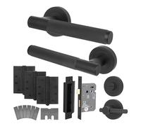 EAI Black Fire Door Handle Bathroom Set, Matt Black Internal Fire Rated Door Handle with 80mm Bathroom Lock and 102mm Hinges, Varri Range 1 Pack