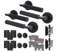 EAI Black Fire Door Handle Bathroom Set, Matt Black Internal Fire Rated Door Handle with 80mm Lock and 102mm Hinges - 2 Pack Modus Range