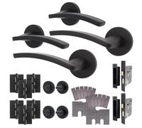 EAI Black Fire Door Handle Bathroom Set, Matt Black Internal Fire Rated Door Handle with 80mm Lock and 102mm Hinges - 2 Pack Elson Range