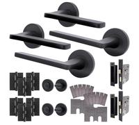 EAI Black Fire Door Handle Bathroom Set, Matt Black Internal Fire Rated Door Handle with 80mm Lock and 102mm Hinges - 2 Pack Elcot Range