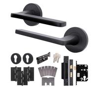 EAI Black Fire Door Handle Euro Lock and Thumbturn Cylinder Set, Internal Fir Door Handle with Locks and Hinges - 1 Pack Elcot Range