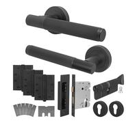 EAI Black Fire Door Handle Euro Lock and Thumbturn Cylinder Set, Matt Black Internal Fire Rated Door Handle Locks Hinges, Oruro Range 1 Pack
