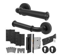 EAI Black Fire Door Handle Euro Lock and Thumbturn Cylinder Set, Matt Black Internal Fire Rated Door Handle Locks Hinges, Cerro Range 1 Pack