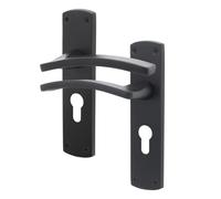 EAI Black Fire Door Handle Euro Lock, Matt Black Internal Lever on Rose Door Handle, Elcot 1 Pair