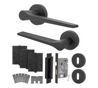 EAI Black Fire Door Handle Key Lock Set, Matt Black Internal Fire Rated Door Handle with 80mm Lock and 102mm Hinges, Tarna Range 1 Pack