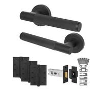 EAI Black Fire Door Handle Latch Set, Matt Black Internal Fire Rated Door Handle with 76mm Latch and 102mm Hinges, Varri Range 1 Pack