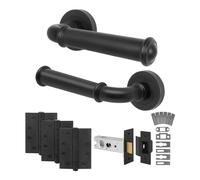 EAI Black Fire Door Handle Latch Set, Matt Black Internal Fire Rated Door Handle with 76mm Latch and 102mm Hinges, Cerro Range 1 Pack