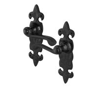 EAI Black Fleur De LYS Black Antique Door Handles Latch, 1 Pair of Cast Iron Internal and External Door Handles on Backplate