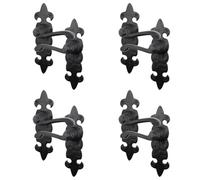 EAI Black Fleur De LYS Door Handles | 4 Pairs of Black Antique, Cast Iron Internal Lever Latch Handles on Backplate