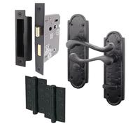EAI Black Iron Door Handle Bathroom Pack | 1 Pair of Black Antique Bathroom Handles, 80mm Lock & 76mm Hinges