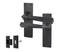 EAI Black Iron Door Handle Latch Set | 1 Pair of Black Antique, Cast Iron Internal Lever Handles on Backplate & Latch (64mm) | Tudor Range