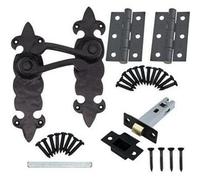 EAI Black Iron Door Handles Fleur De Lys Iron Door Handles Lever Latch Pack - Cast Iron - Black Antique